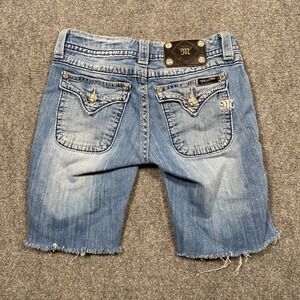 Miss Me Jeans Womens Size 26 Embroidered Pocket Denim Shorts Wide Leg Frayed
